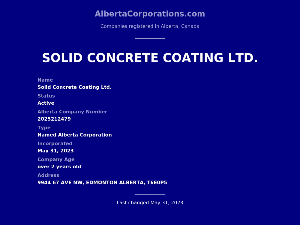 Solid Concrete Coating Ltd. Edmonton Alberta Corporations