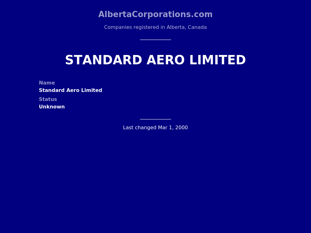 Standard Aero Limited Alberta Corporations
