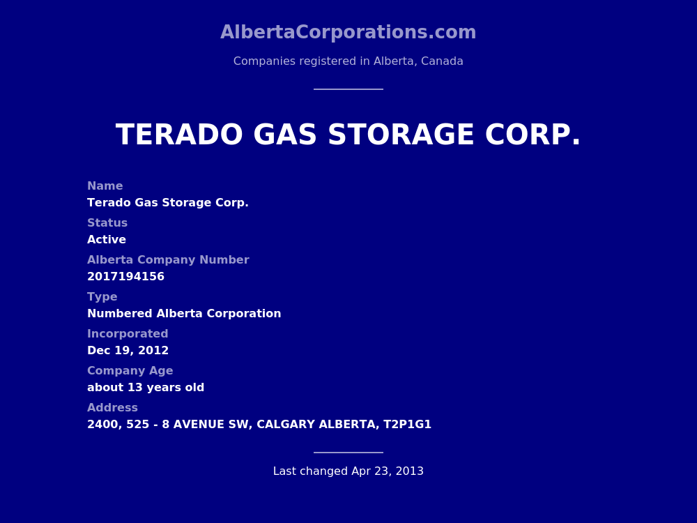 Terado Gas Storage Corp. Calgary Alberta Corporations