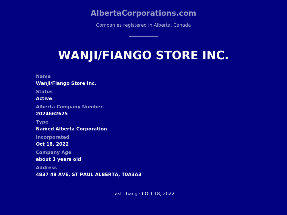 Wanji/Fiango Store Inc. St Paul Alberta Corporations