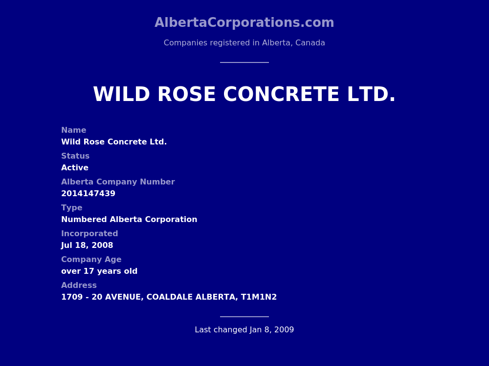 Wild Rose Concrete Ltd. Alberta Corporations