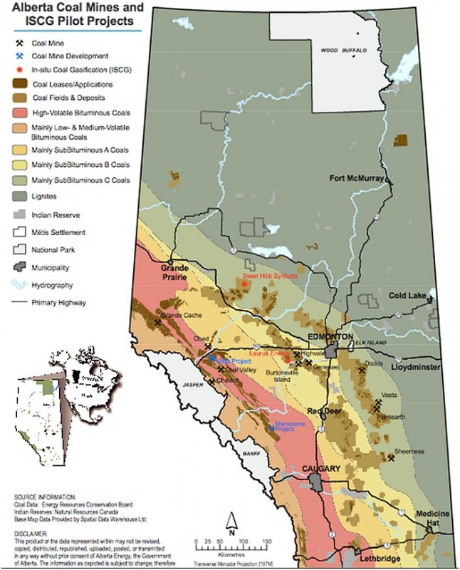 Map of Alberta Coal Mines and ISCG Pilot Projects Alberta Wilderness