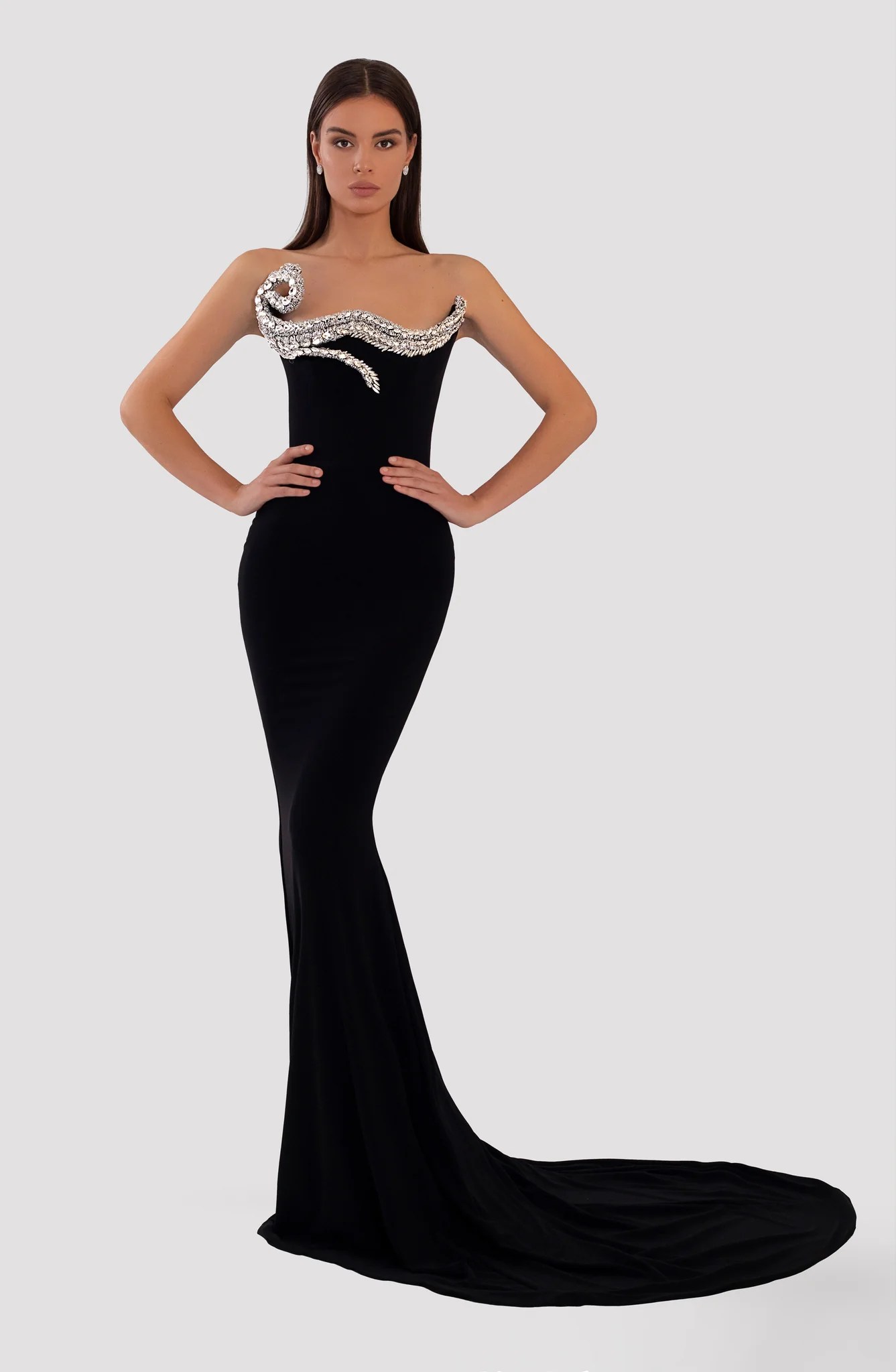 Long Embroidered Black Dress ALBINA DYLA