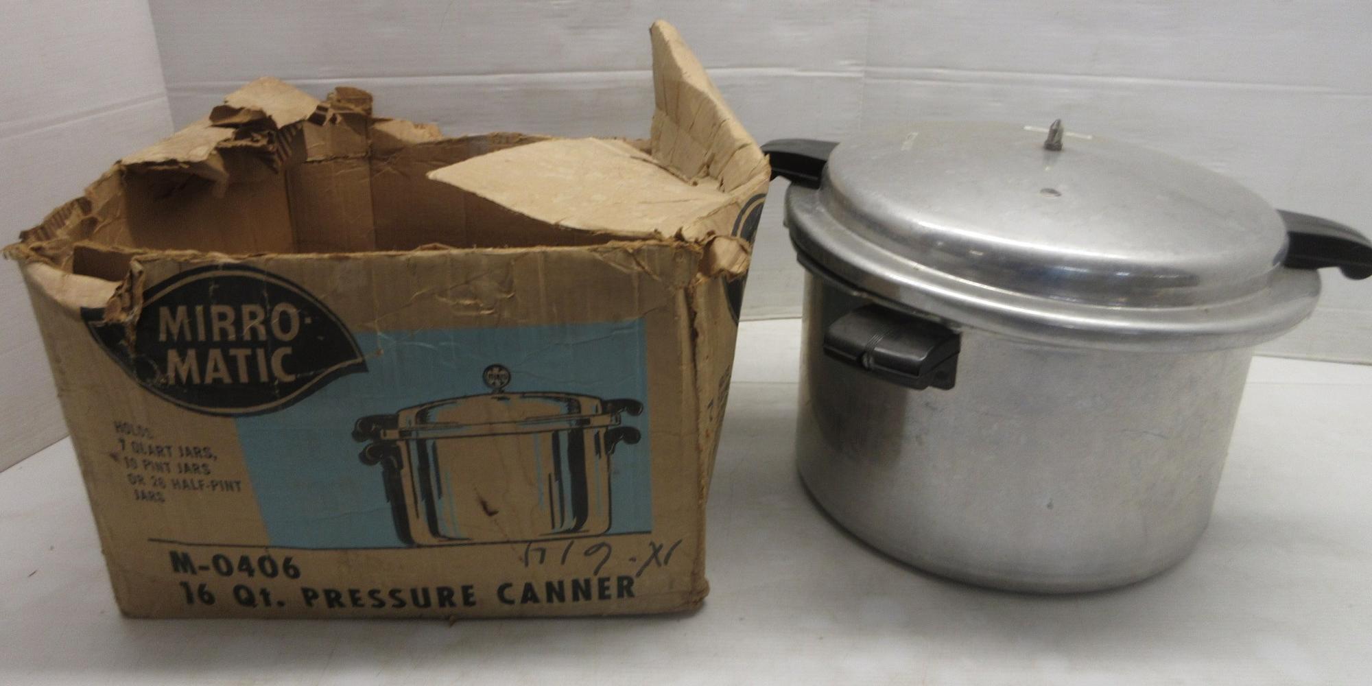 Albrecht Auctions Mirro Matic 16Quart Pressure Canner, Seal and Attachment Included Inside