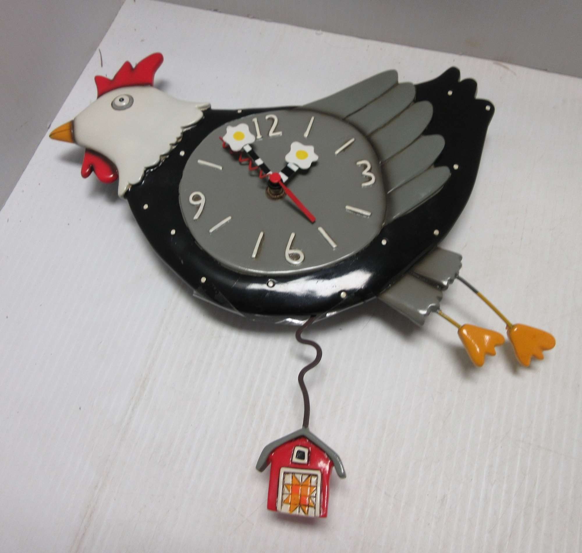 Albrecht Auctions Ceramic Chicken Clock with Moving Coop Pendulum