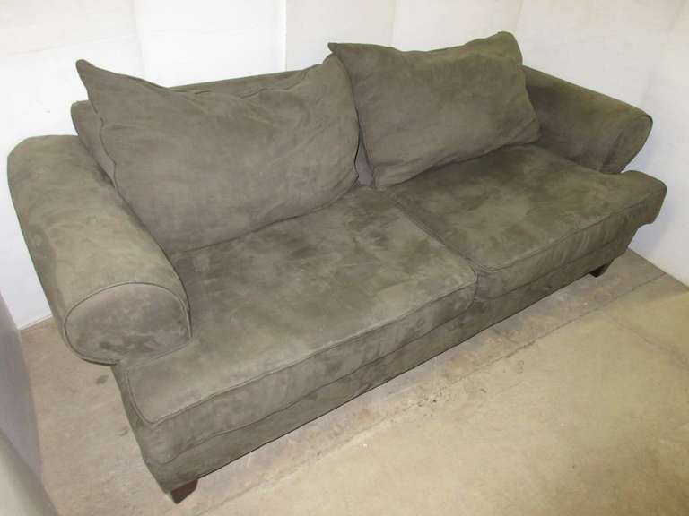 Albrecht Auctions Gray Suede Couch, Extra Deep, Made by Hillcraft Furniture Co.