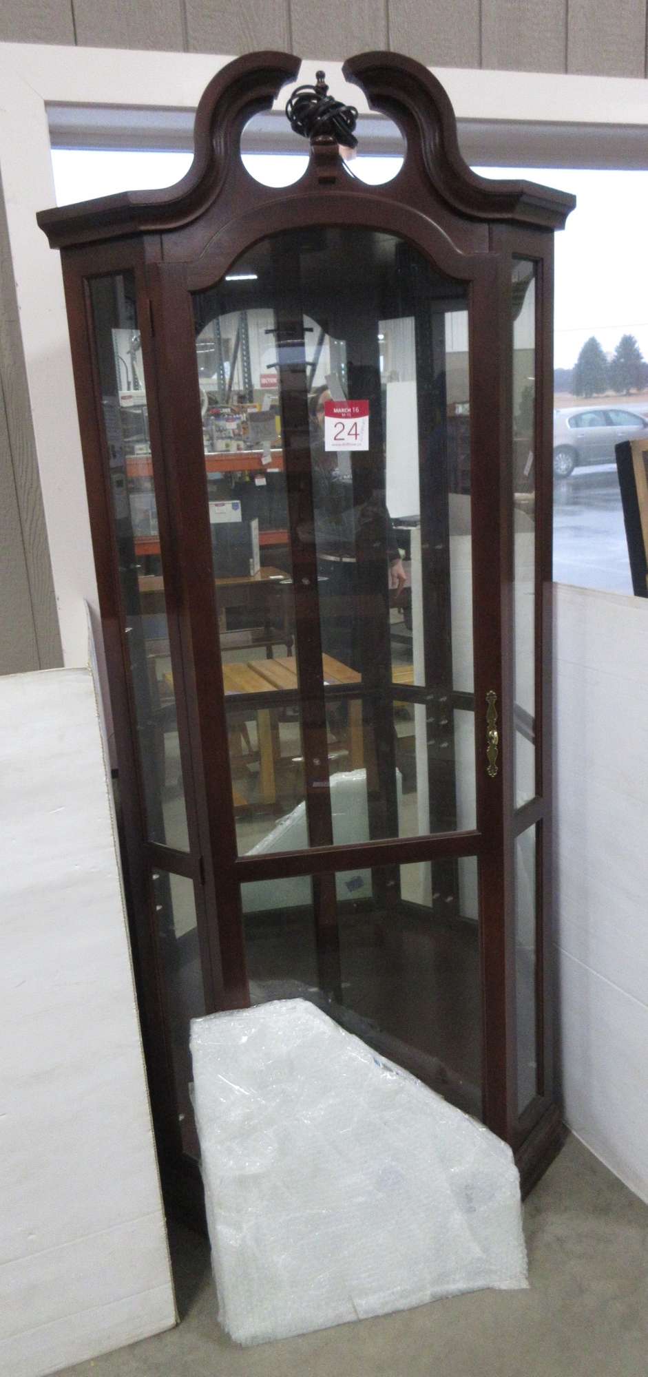 Dark Wood Corner Curio Cabinets Albrecht Auctions Lighted Dark Wood Corner Curio with Four