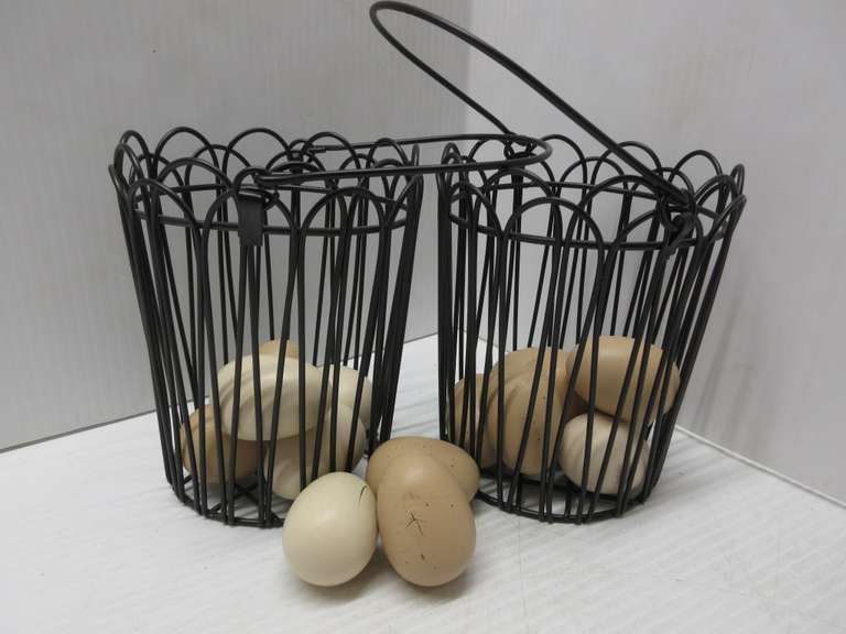 Albrecht Auctions (2) Black Wire Baskets with Deco Eggs