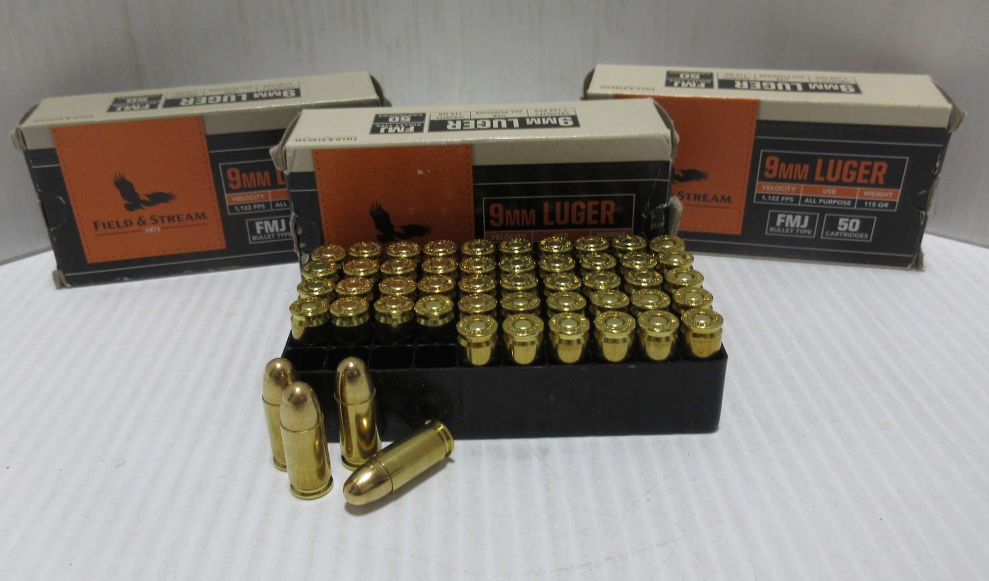 Albrecht Auctions (3) Boxes of Field & Stream 9mm Luger Ammo, 115