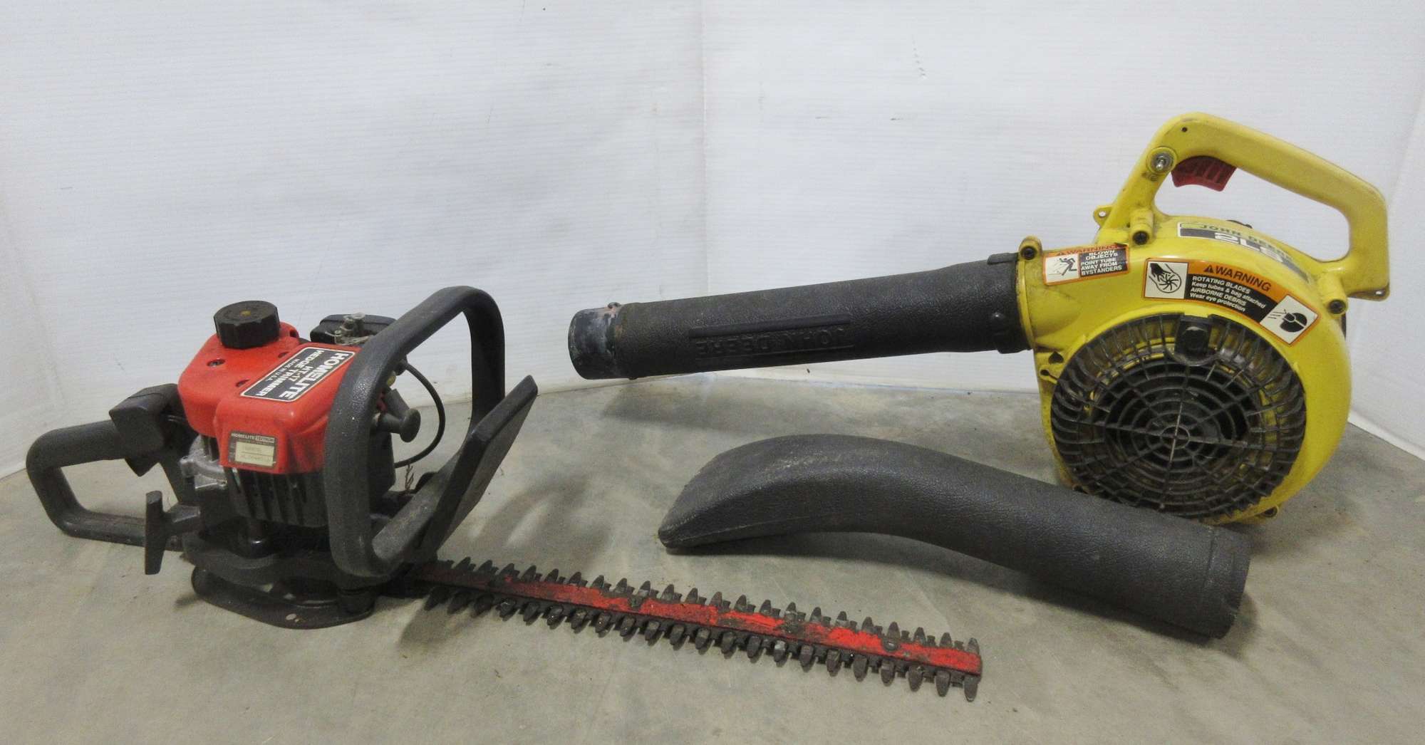 Albrecht Auctions John Deere Leaf Blower, and Homelite Shrub Trimmer