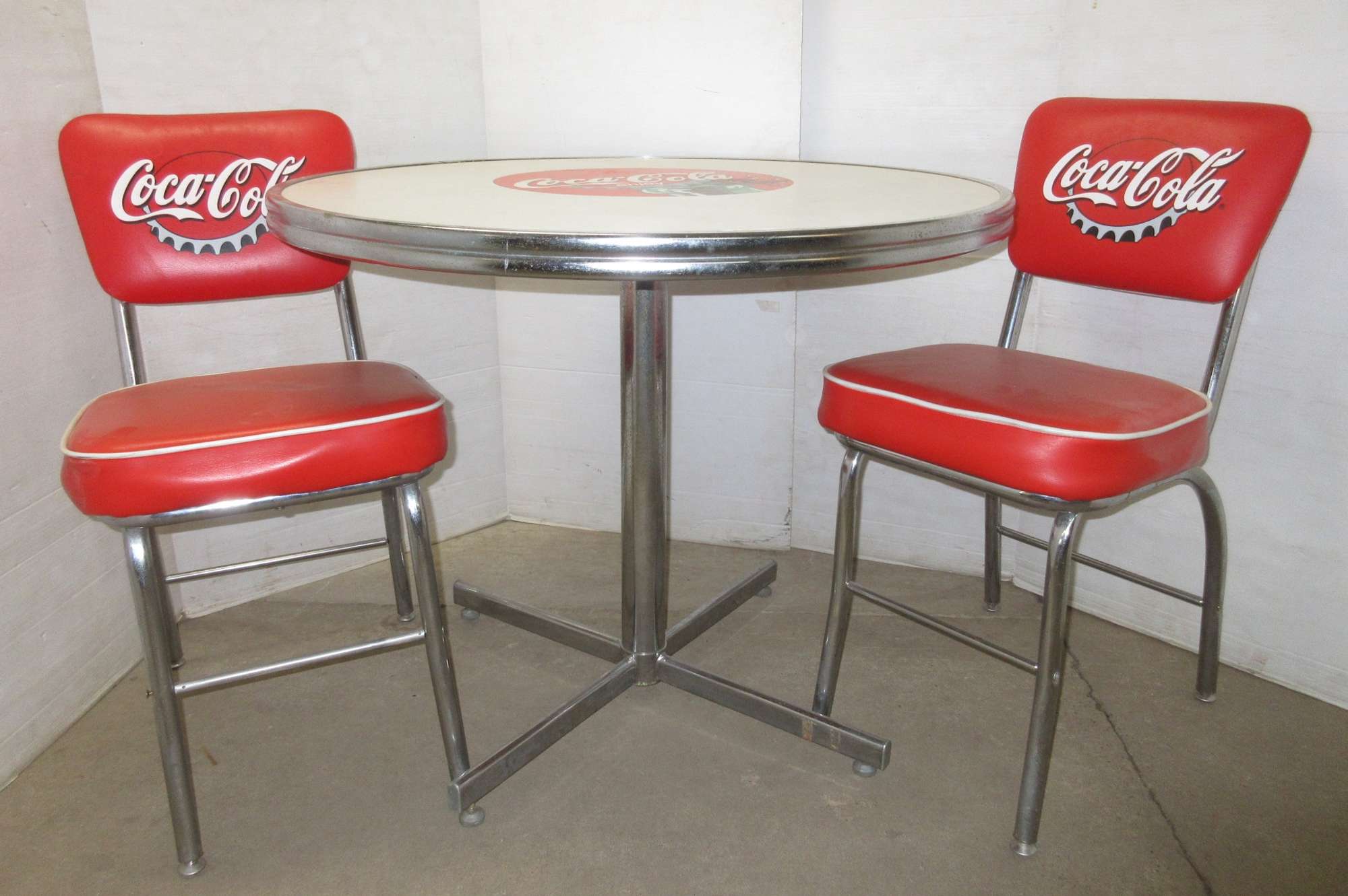 Coca Cola Pub Table And Chairs Albrecht Auctions Antique CocaCola Table with (2) CocaCola Chairs