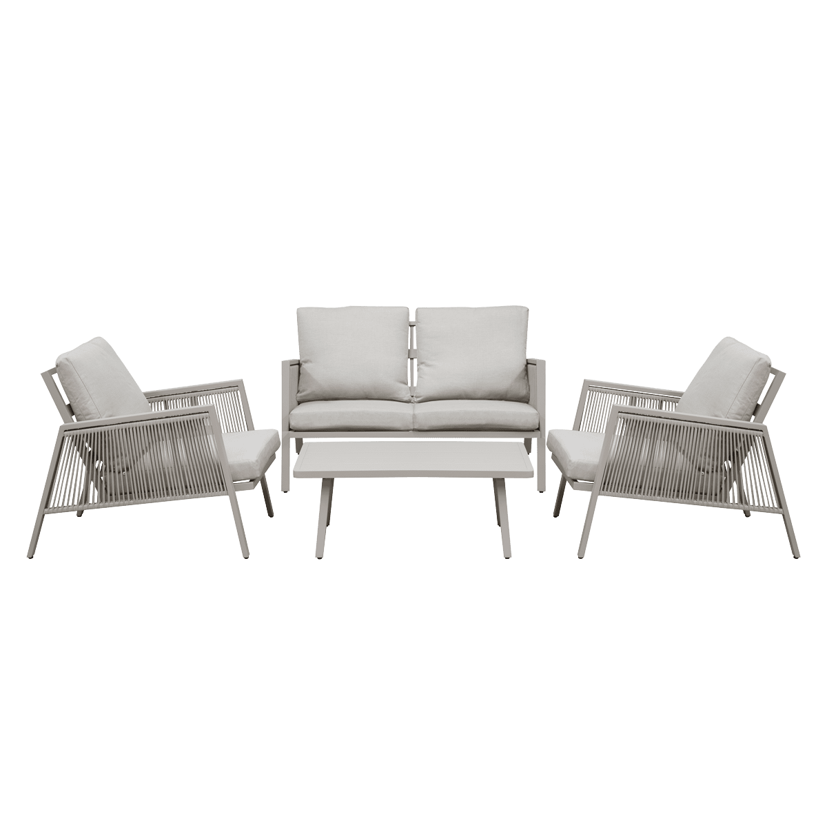 Dellonda Fusion Aluminium 4 Piece Outdoor Sofa Arm Chairs And Coffee Table Set DG56 Aldea Group