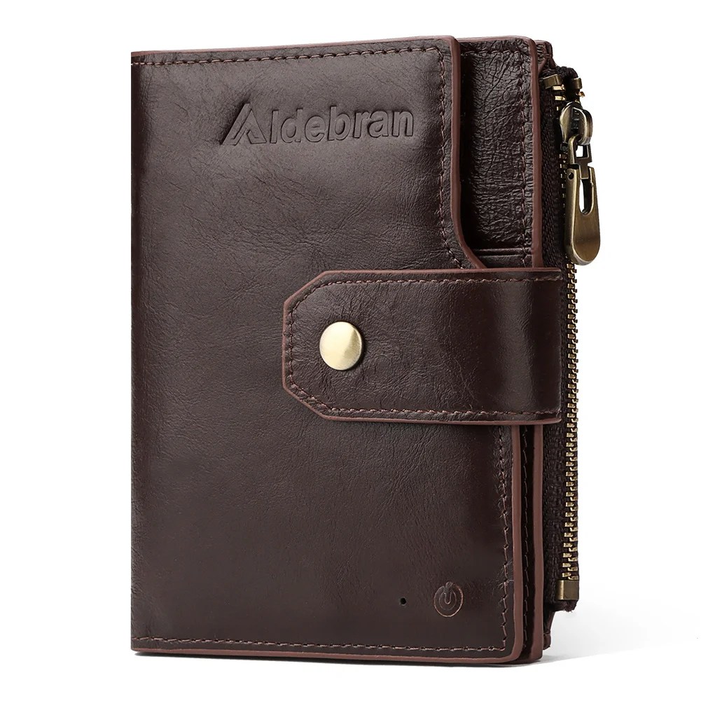 Anti Theft Smart Tracker GPS Location Leather Wallet Brown Aldebran