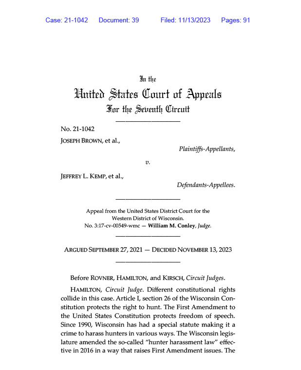 Provisions of Wisconsin’s Socalled Hunter Harassment Law Ruled