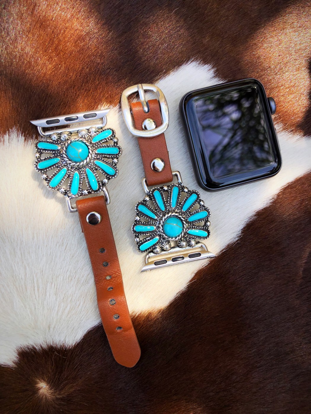 Highway ” Flower Concho Watch Band ( Brown / Turquoise ) Ale Accessories