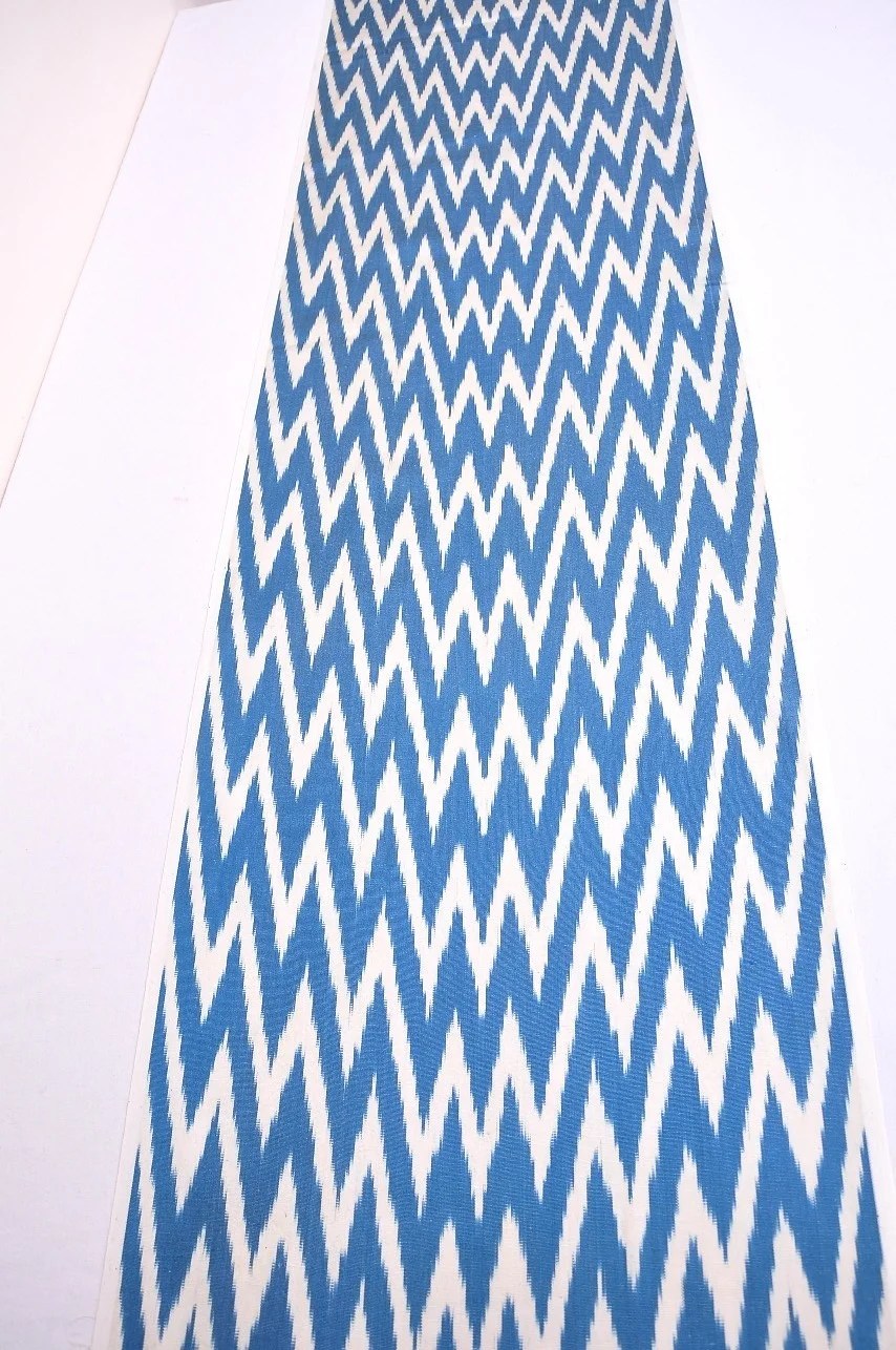 Sky Blue White Chevron Fabric Upholstery Zigzag design