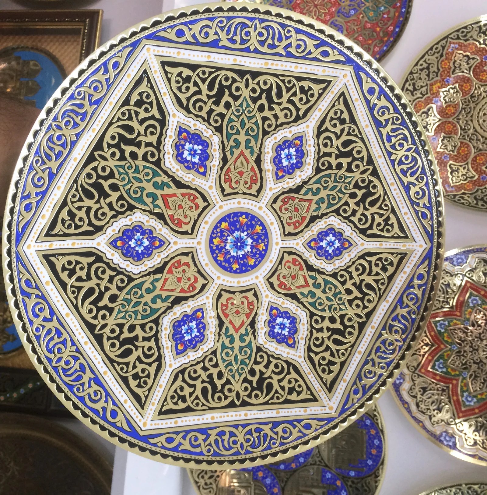 Ornate Embossed Brass Table Top Tray