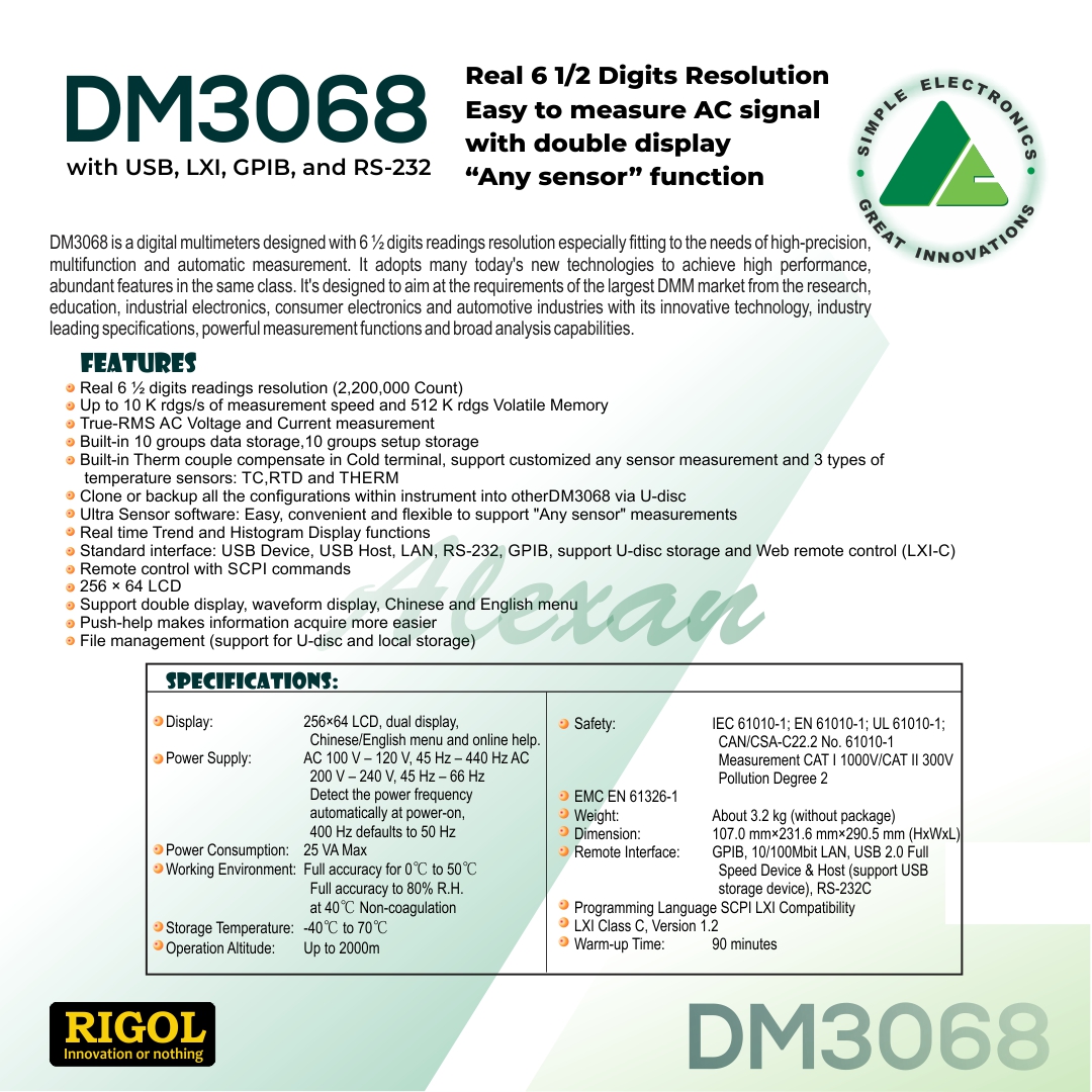 Rigol DM3068 6 1/2 Digits Digital Multimeter - Alexan