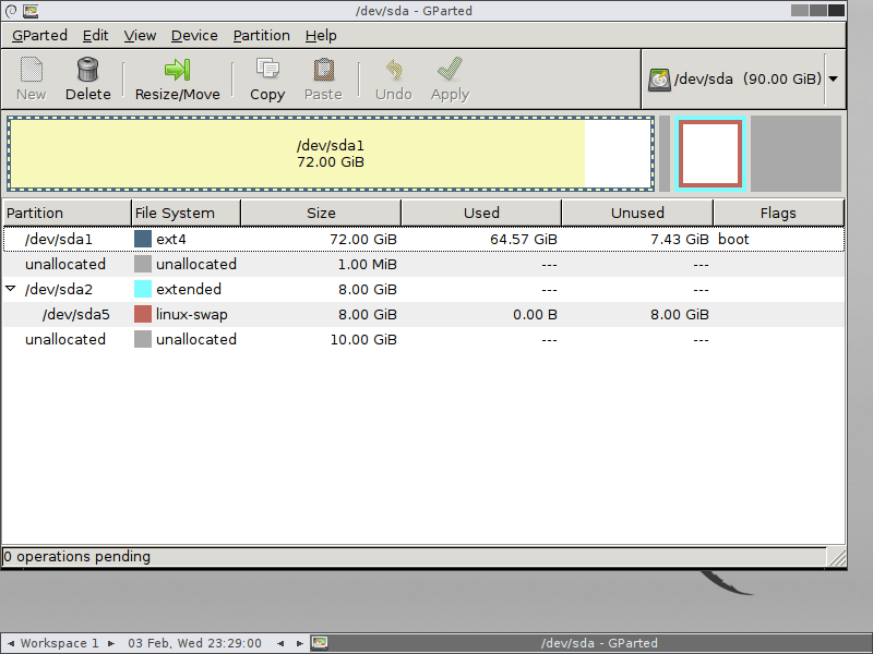 Resizing a VMware Workstation VM partition using GParted get the swap