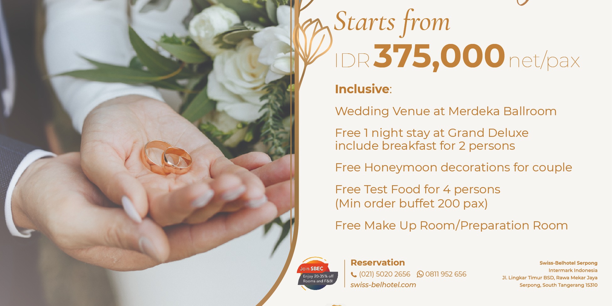 Wedding Package at Merdeka Ballroom oleh SwissBelhotel Serpong