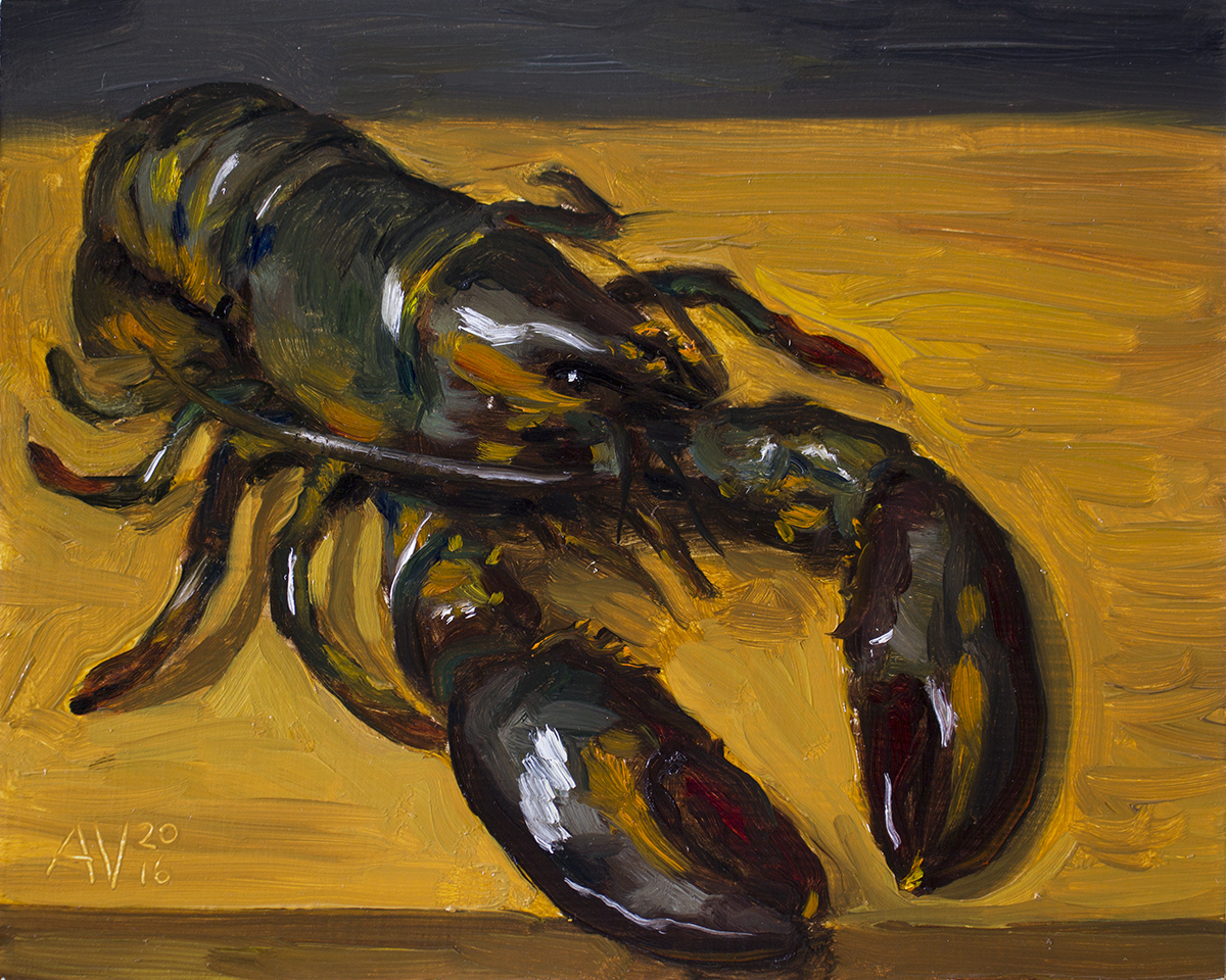 Realistic lobster oil painting demo video by Aleksey Vaynshteyn