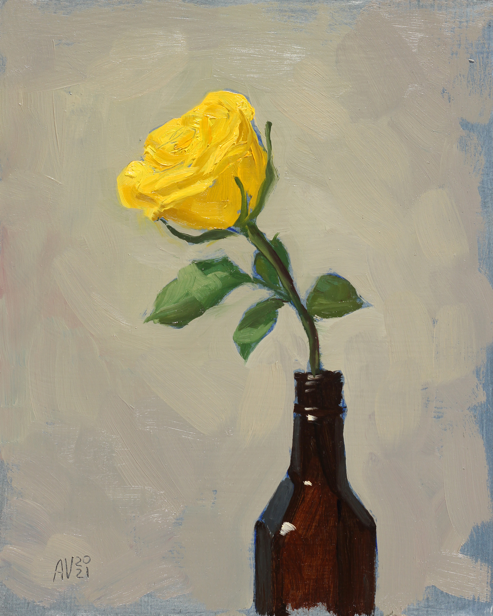 Yellow Rose Original Oil Painting by Aleksey Vaynshteyn Alexbox