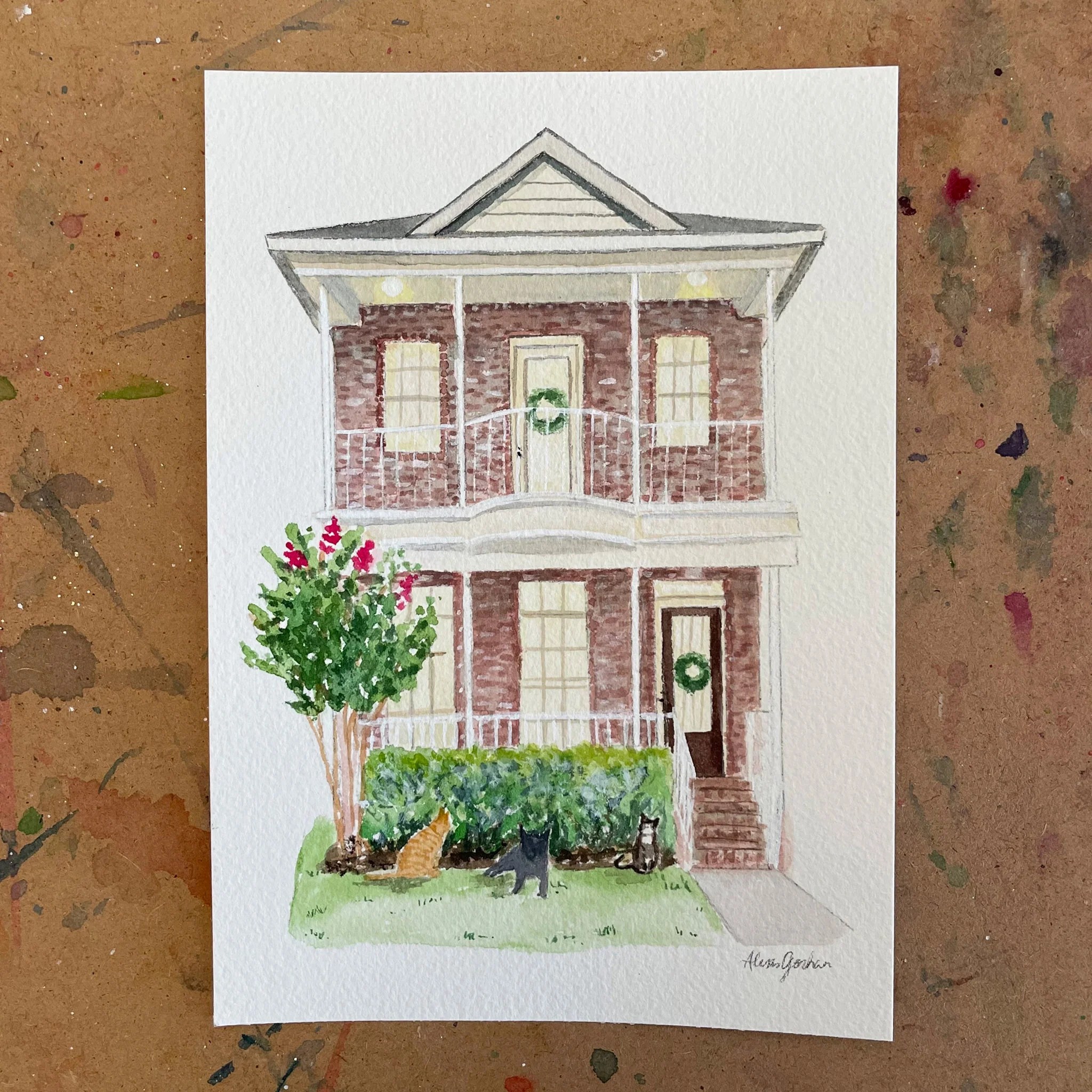 Custom Watercolor Home Portrait Alexis Gorham Art