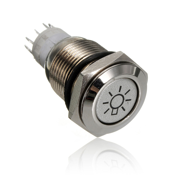 16mm Red Headlights Symbol 12V LED Push Button Metal ON/OFF Switch