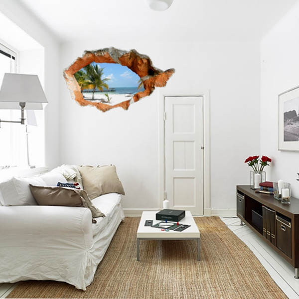 3D Beach Wall Decals 38 Inch Removable Sea Wall Art Stickers Home Decor