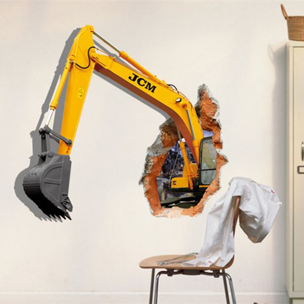 3D Excavator Wall Decals Removable Excavating Machine Wall Stickers
