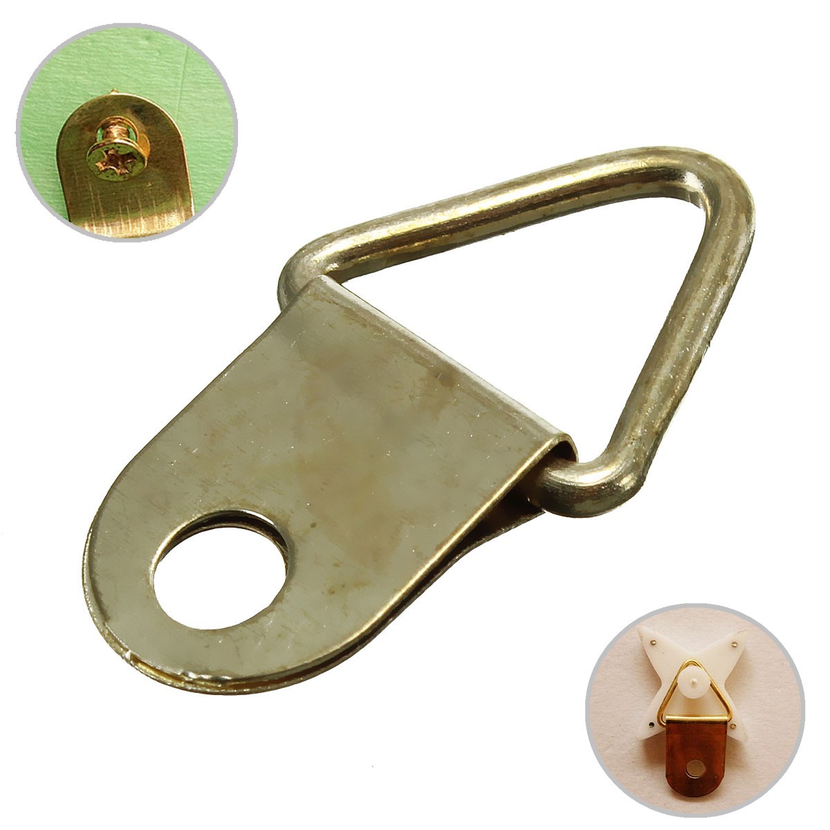 50Pcs Copper Triangle Photo Picture Frame Wall Mount Hook Hanger Ring