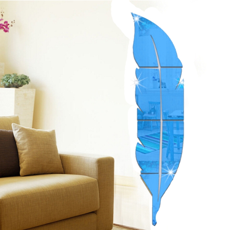 DIY Feather Style Acrylic Mirror Wall Stickers Home Room Mural