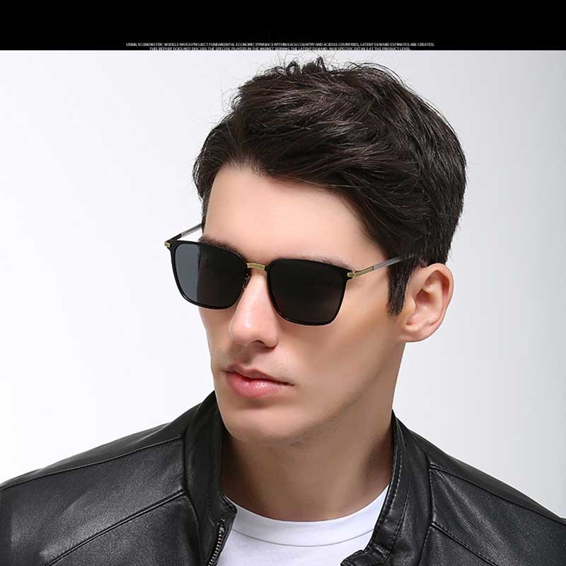 Men Fashion UV400 Square Frame Polarized Sunglasses (Gold & Black