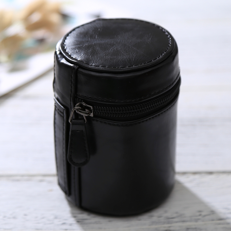 Small Lens Case Zippered PU Leather Pouch Box for DSLR