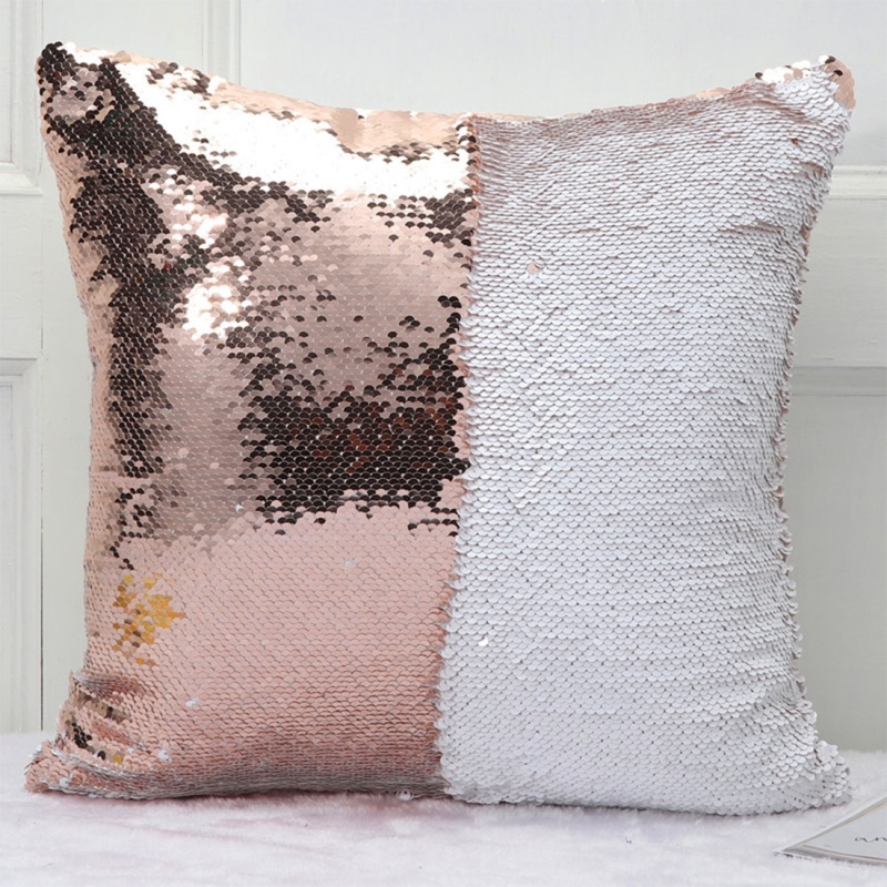 DIY Two Tone Glitter Sequins Throw Pillow Case Reversible Sequin