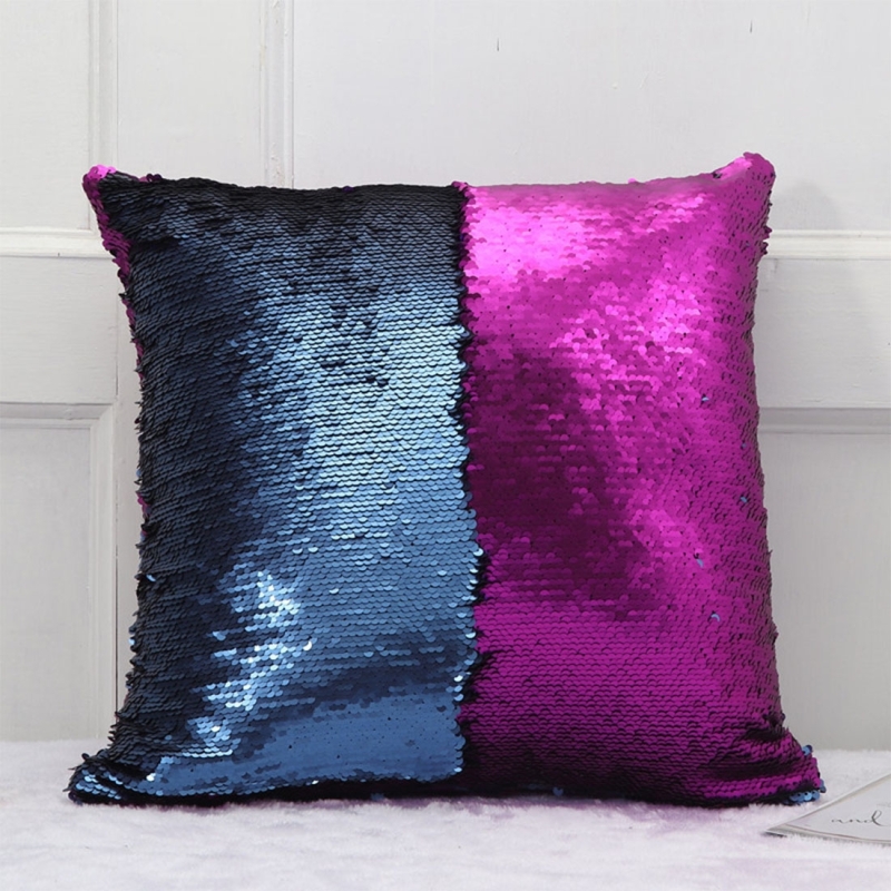 DIY Two Tone Glitter Sequins Throw Pillow Case Reversible Sequin