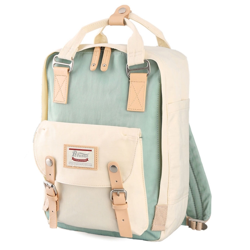 Fashion Casual Travel Backpack Laptop Bag Student Bag with Handle (Ice Blue+Ivory)