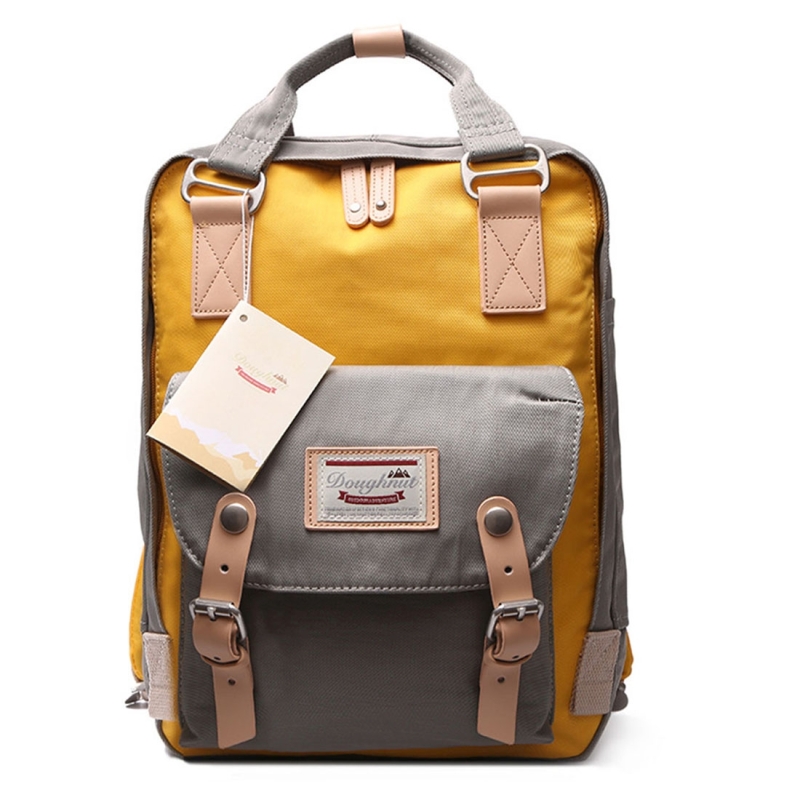 Fashion Casual Travel Backpack Laptop Bag Student Bag with Handle (Grey+Yellow)