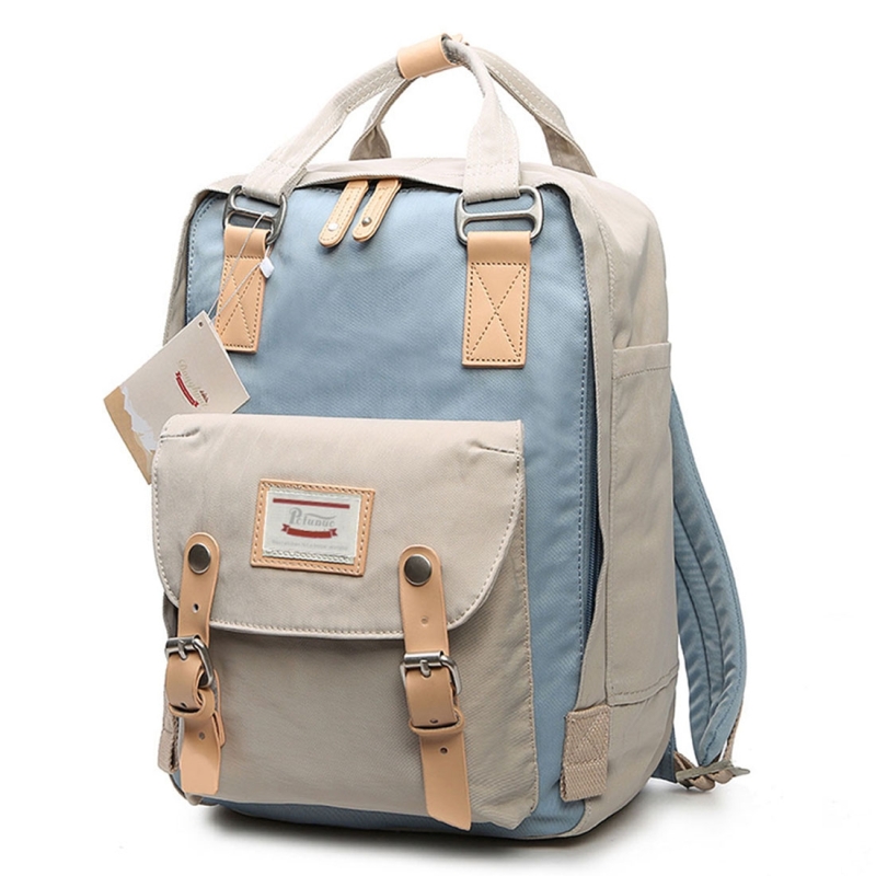 Fashion Casual Travel Backpack Laptop Bag Student Bag with Handle (Grey+Blue)