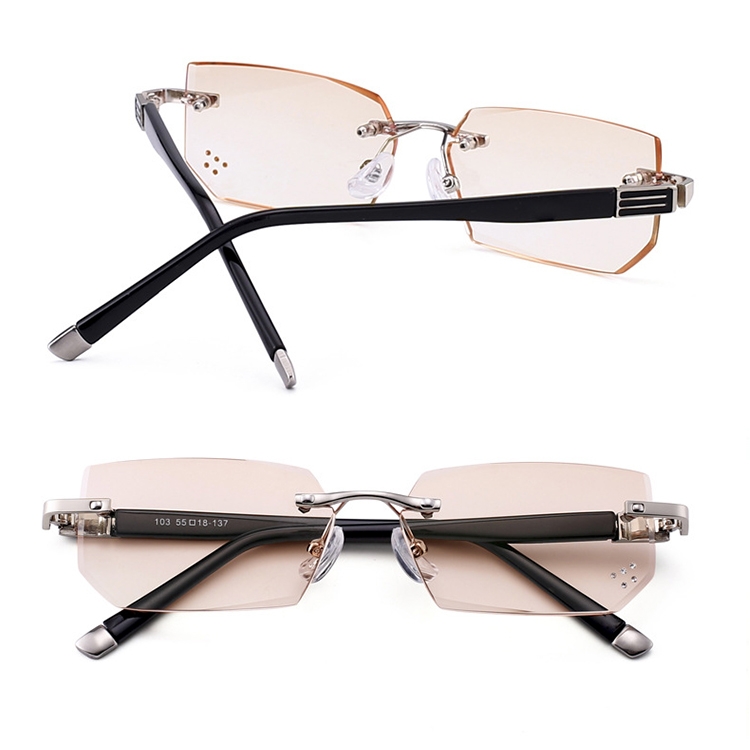Men Anti Fatigue & Blueray Rimless Rhinestone Trimmed Presbyopic Glasses, +4.00D