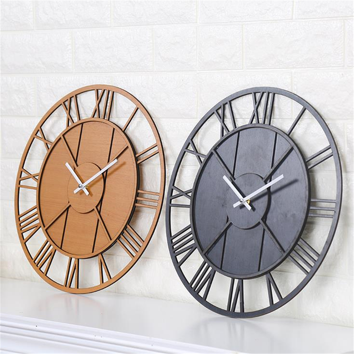 Modern Wall Clock Round Silent Movement Skeleton Roman Numeral Home