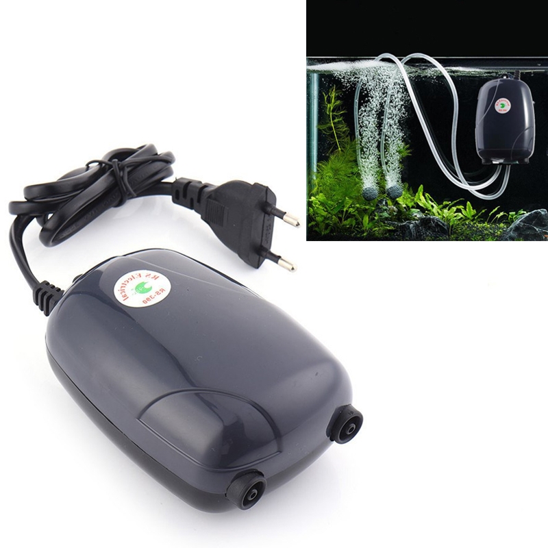 RS390 220V 5W Double Outlets Adjustable Flow Silent Aquarium Air Pump Fish Tank Oxygen Air Pump