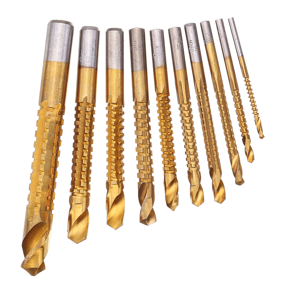 Drillpro 10pcs 313mm HSS Titanium Coated Twist Drill Bit Set Wood