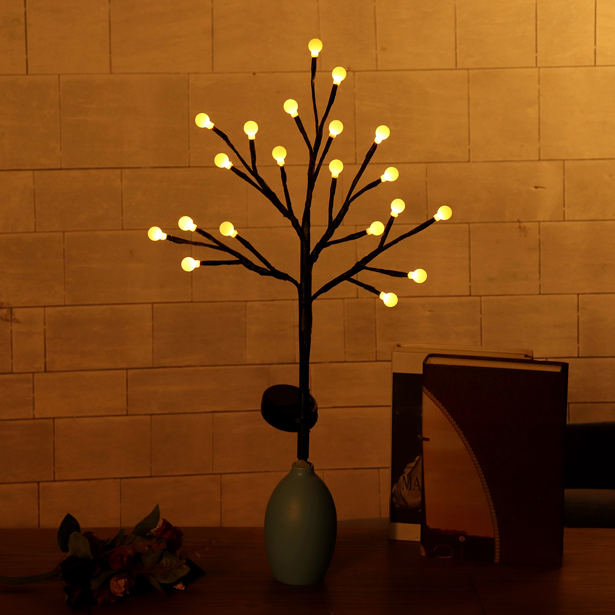 Solar Powered Round Ball Tree Branch Outdoor Waterproof LED String