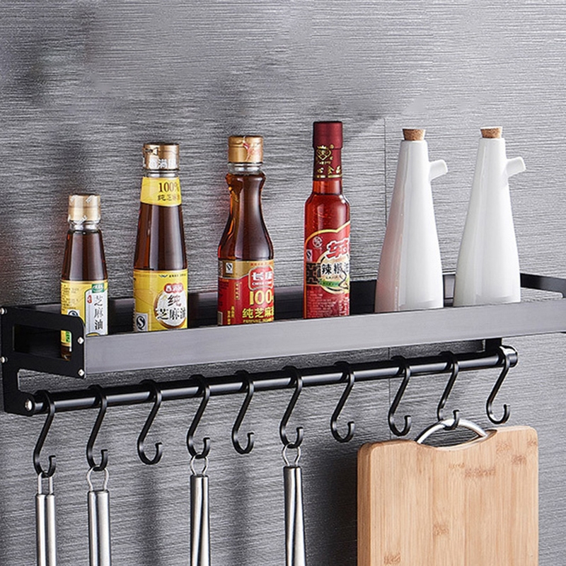80cm 10 Hooks Kitchen Multifunction Wall Hanging Holder Seasoning