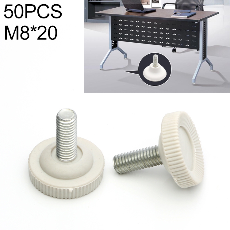 50 PCS Adjustable Foot Pad Furniture Screw Support Stub, M8x20 (White