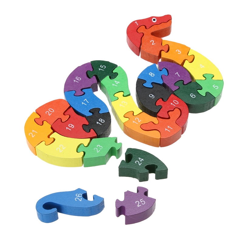3 PCS English Alphanumeric Wooden Twisted Snake Puzzle Children