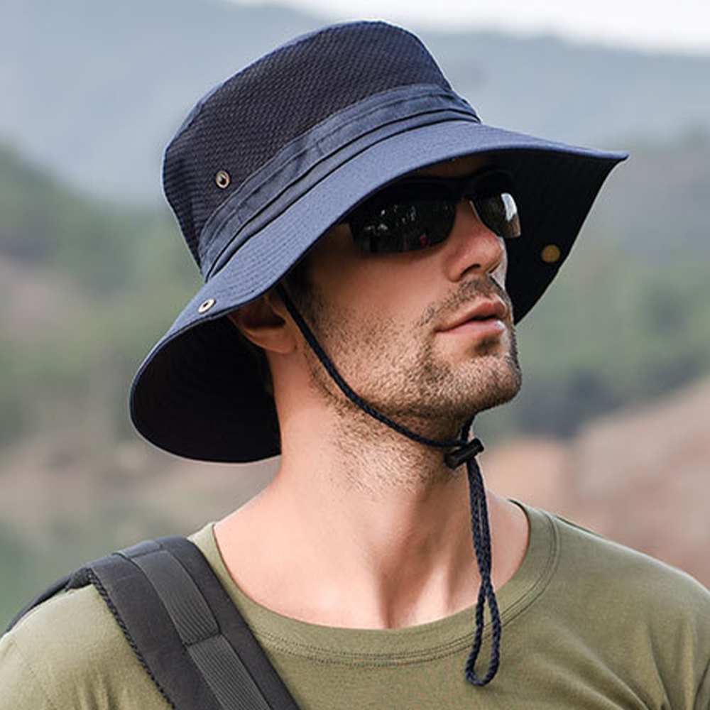 Mens Foldable Breathable Bucket Hat With String Outdoor Fishing Hat