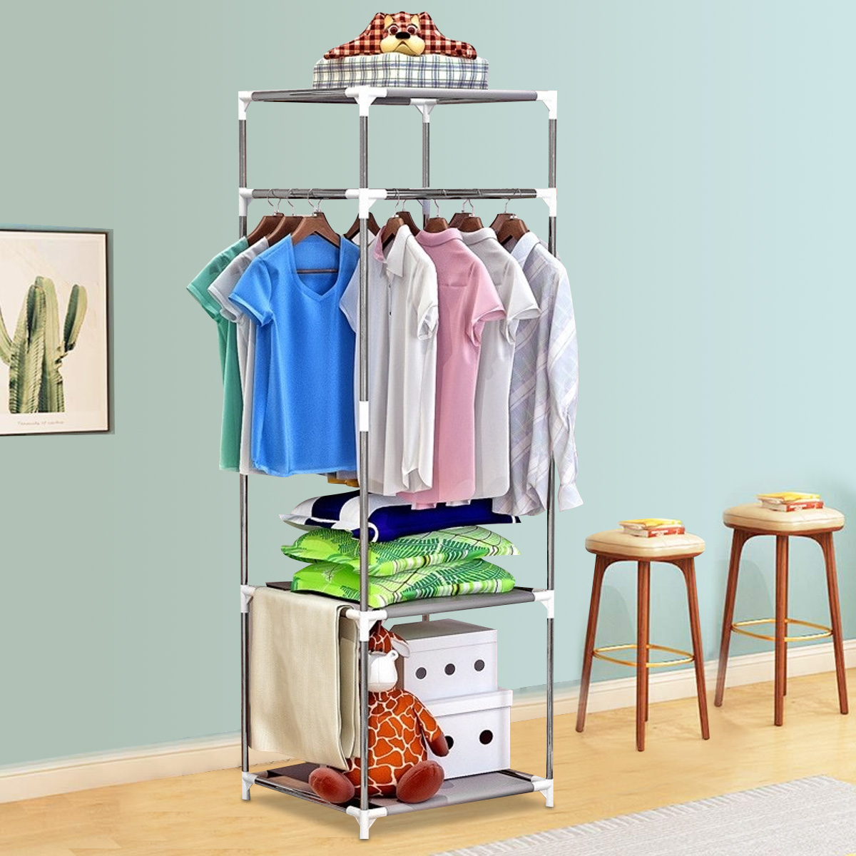 3Tier Garment Rack Simplicity Metal Clothes Hanger Shoe Organizer