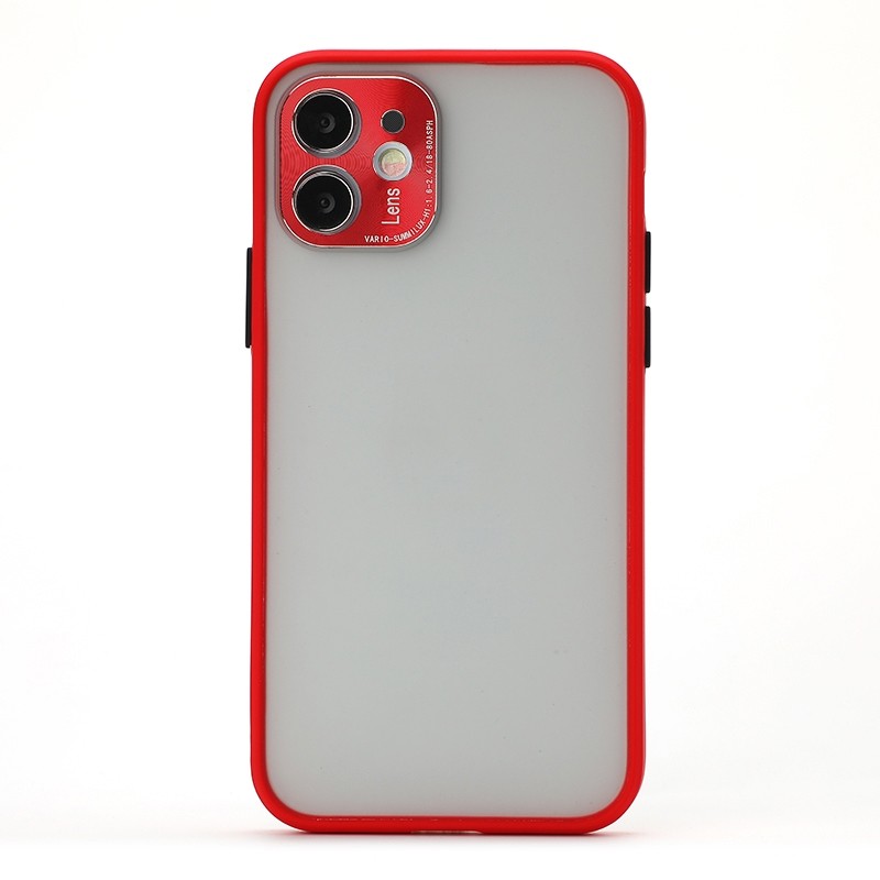 Full Coverage TPU + PC Protective Case with Metal Lens Cover For iPhone 12 Pro (Red Black
